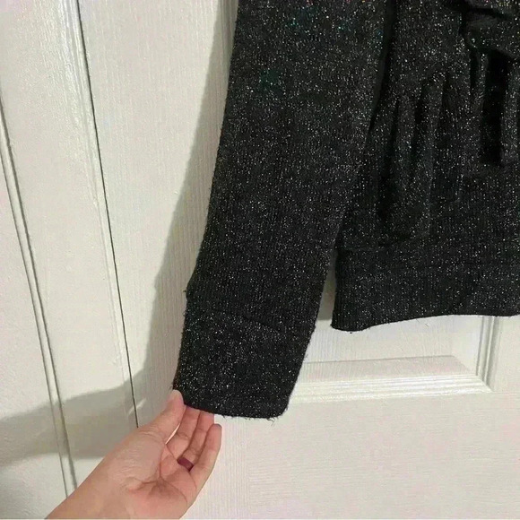 ANTHROPOLOGIE EVA FRANCO Black Sparkle Ruffle Long sleeve women Sweater | size S - Picture 5 of 12